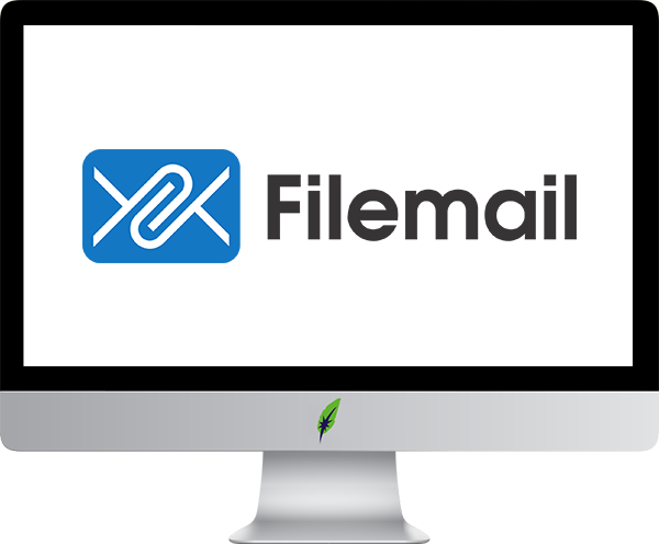 Screenshot computerscherm iMac met Dagnall veertje en logo Filemail